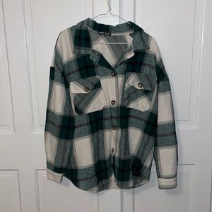Shein oversized green/white flannel jacket size M